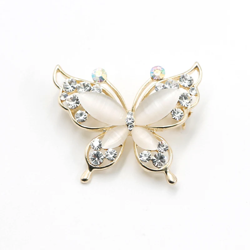 Broche de papillon Cateye Stone avec plaqué d'or