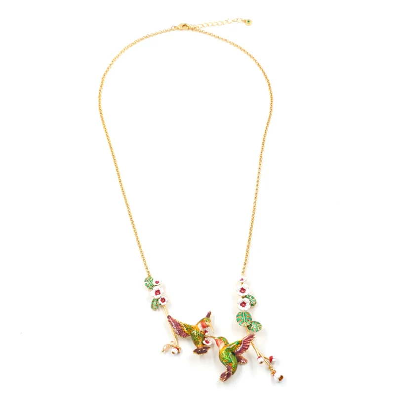 Collier à double colibri avec Weigela Hortensis