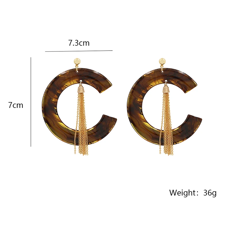 C Shape Acetate With Tassel Chain Earrings