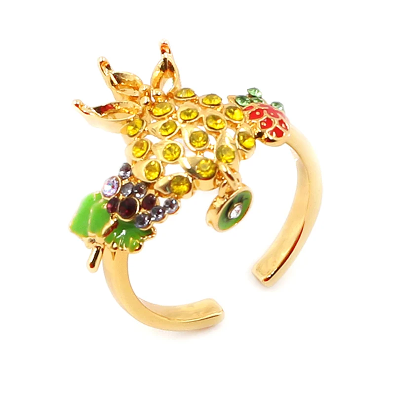 Bague ouverte en émail de raisins ananas avec plaqué or